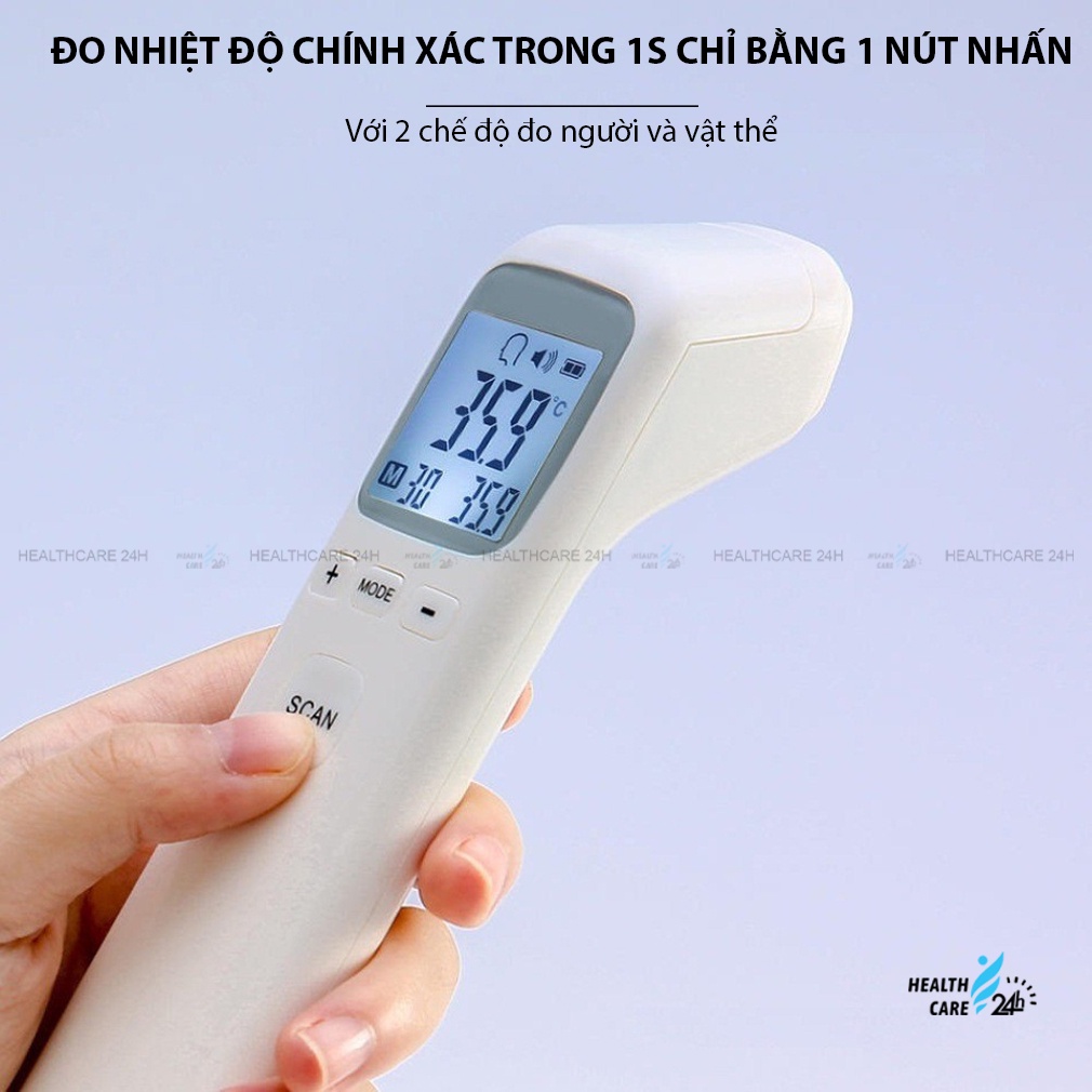 Nhiệt kế điện tử hồng ngoại đo trán đa năng, Healthcare24h A003, máy đo thân nhiệt cơ thể và đồ vật cảm ứng sau 1s