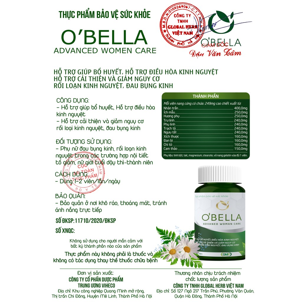 Combo bộ 3 sản phẩm Obella Xịt, Rửa, viên uống Obella advanced women care kết hợp Hỗ trợ phòng và chữa các bệnh Phụ khoa