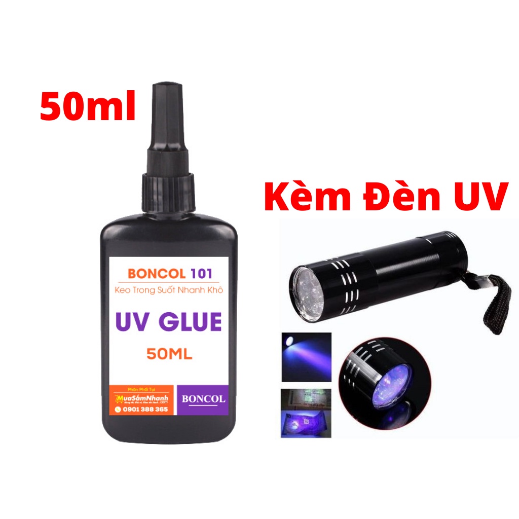 ◑▧Keo UV Cứng Dán Kính ,Dán Mica Trong Suốt 50ml - Tặng Kèm Đèn
