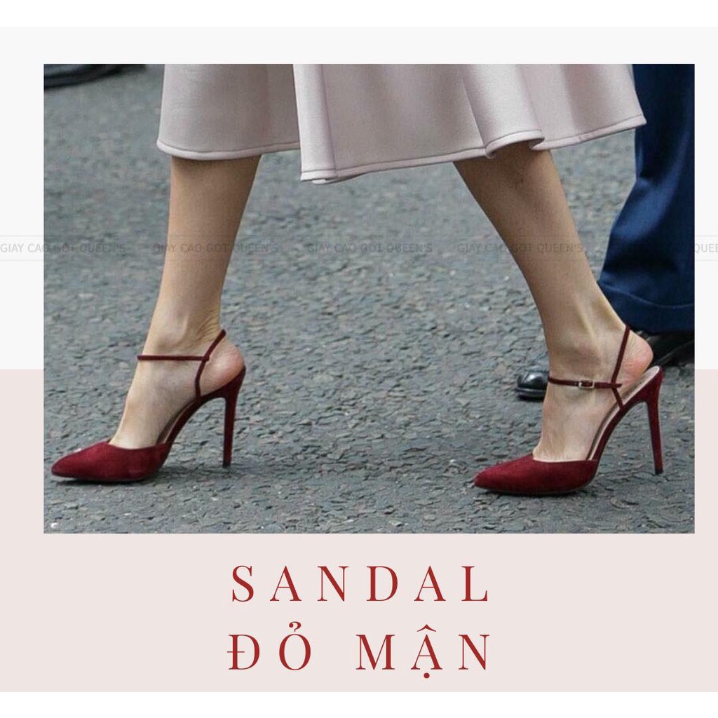 Giày Cao Gót Màu Đỏ Bít Mũi Da Lộn Êm Chân, Sandal Màu Đỏ Mận Thời Trang Cho Nữ Dự Tiệc Công Sở Cao 9-11cm