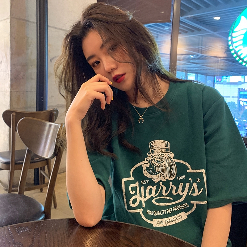 Áo Thun Ulzzang Tay Ngắn In Hình Chú Chó Hoạt Hình Phong Cách Hàn Quốc
