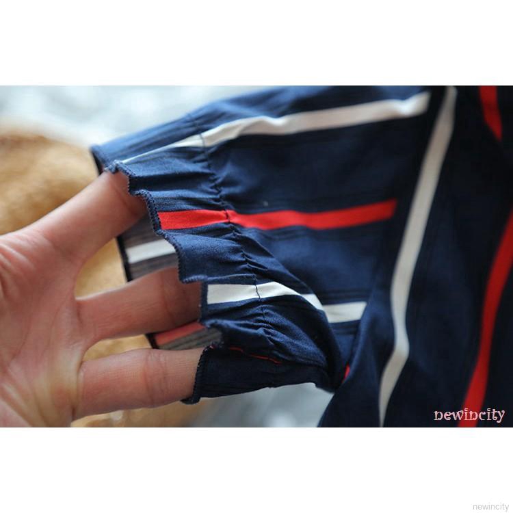 Đầm Tay Ngắn Kẻ Sọc Thêu Chữ Thời Trang Cho Bé Gái