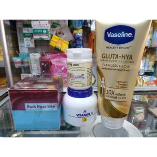 Combo kem bạch ngọc liên + vaseline gluta + abutine 3c3 + e nắp xanh