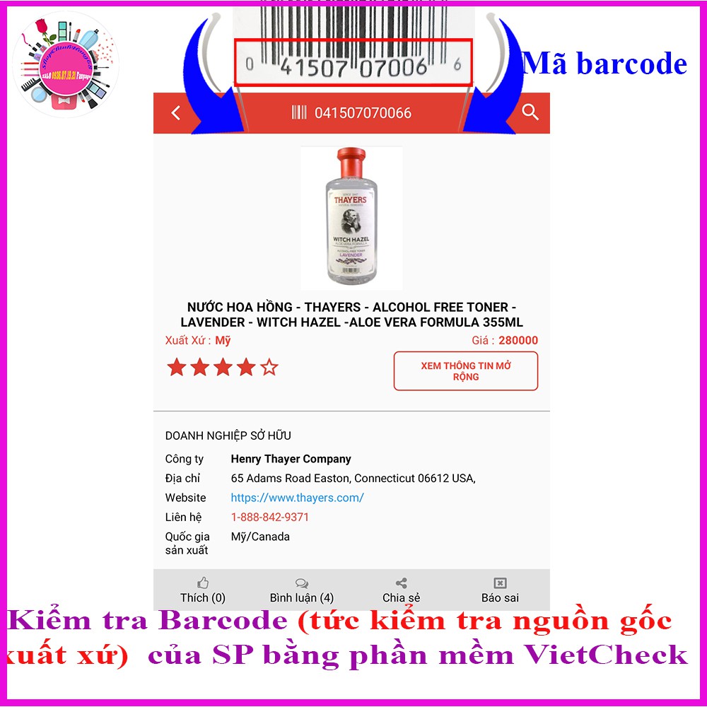 NƯỚC HOA HỒNG KHÔNG CHỨA CỒN THAYERS ALCOHOL FREE WITCH HAZEL TONER