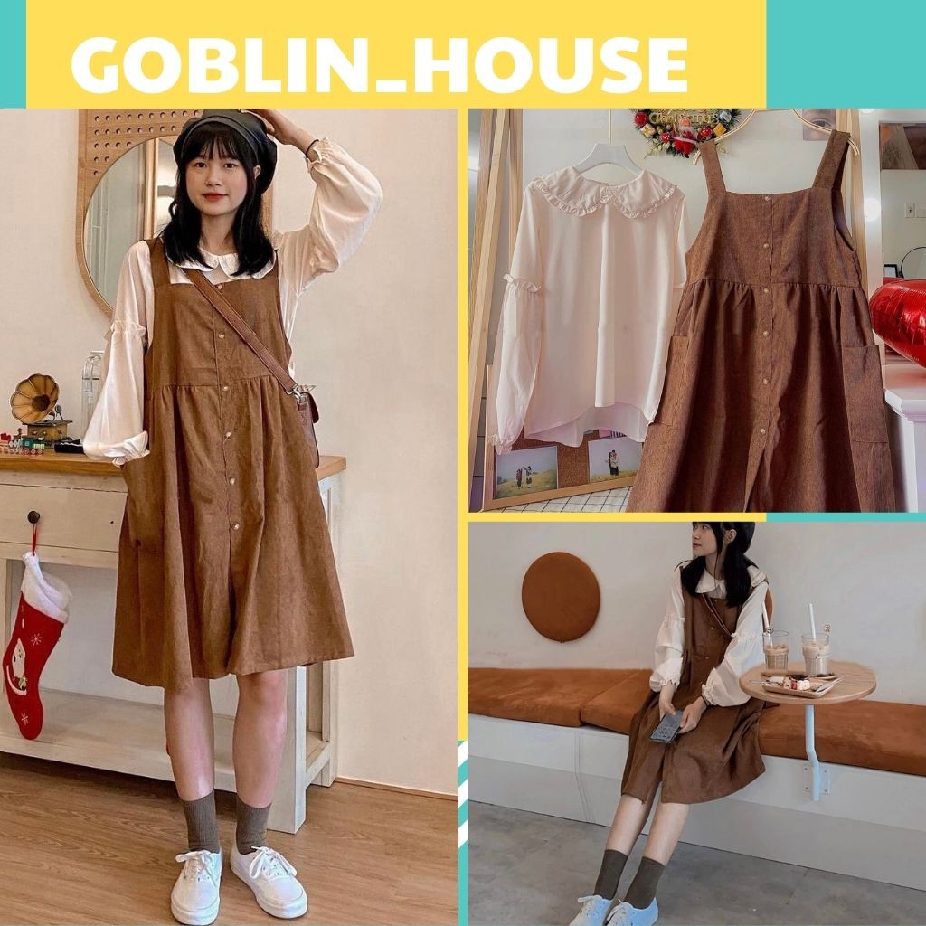 Set yếm nhung kèm áo sơ mi cách điệu cực xinh cho nữ, kiểu dáng ulzzang xinh xắn
