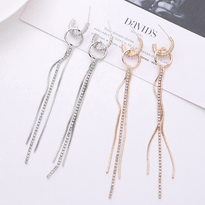 Hoa tai đính kim cương giả lấp lánh dáng dài sang trọng sành điệu