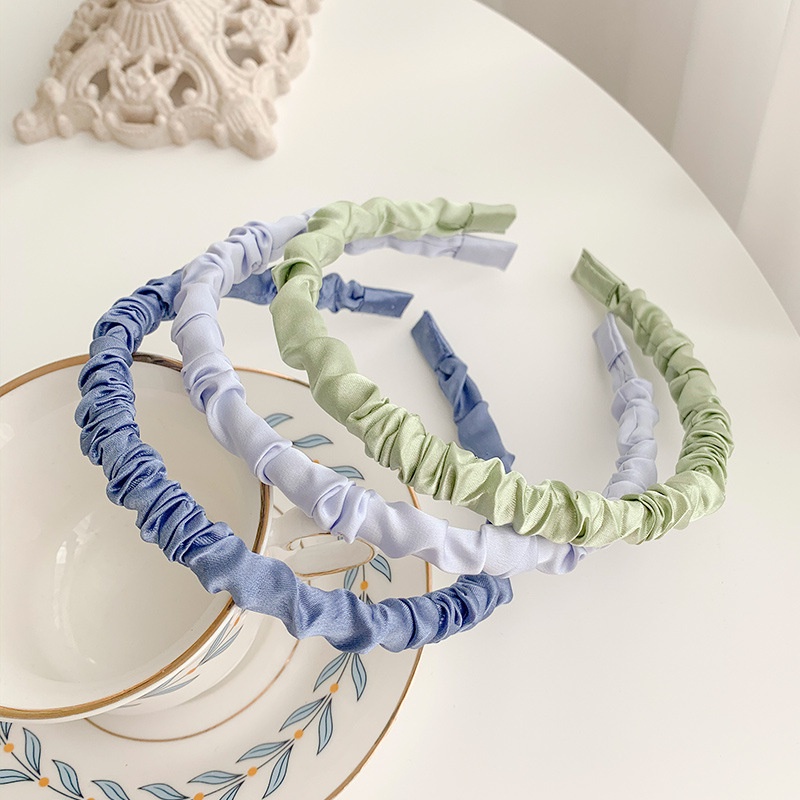 Băng Đô Cài Tóc Vải Nhún Satin Bản Nhỏ Xinh Xắn Phong Cách Hàn Quốc Cho Nữ