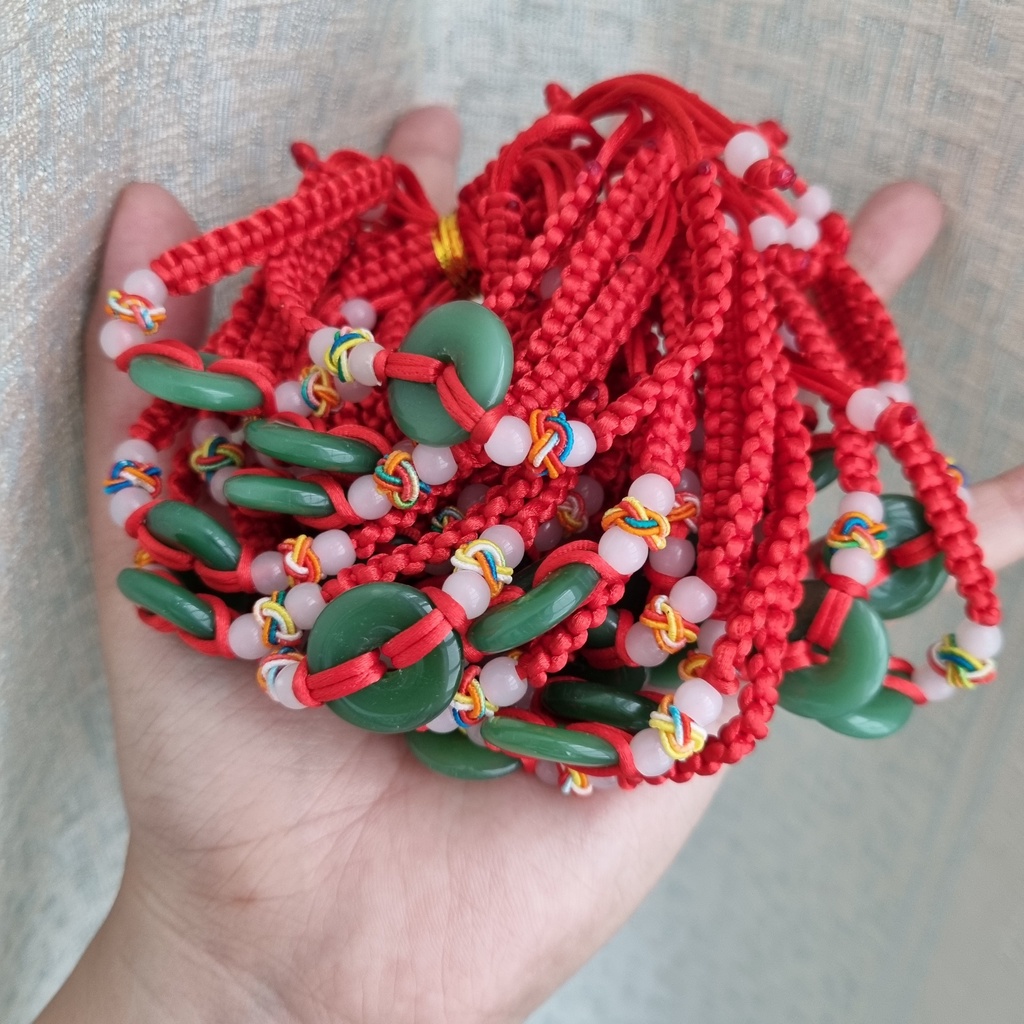 Vòng Tay Chỉ Đỏ Phối Mặt Giả Ngọc dây rút tùy chỉnh độ rộng