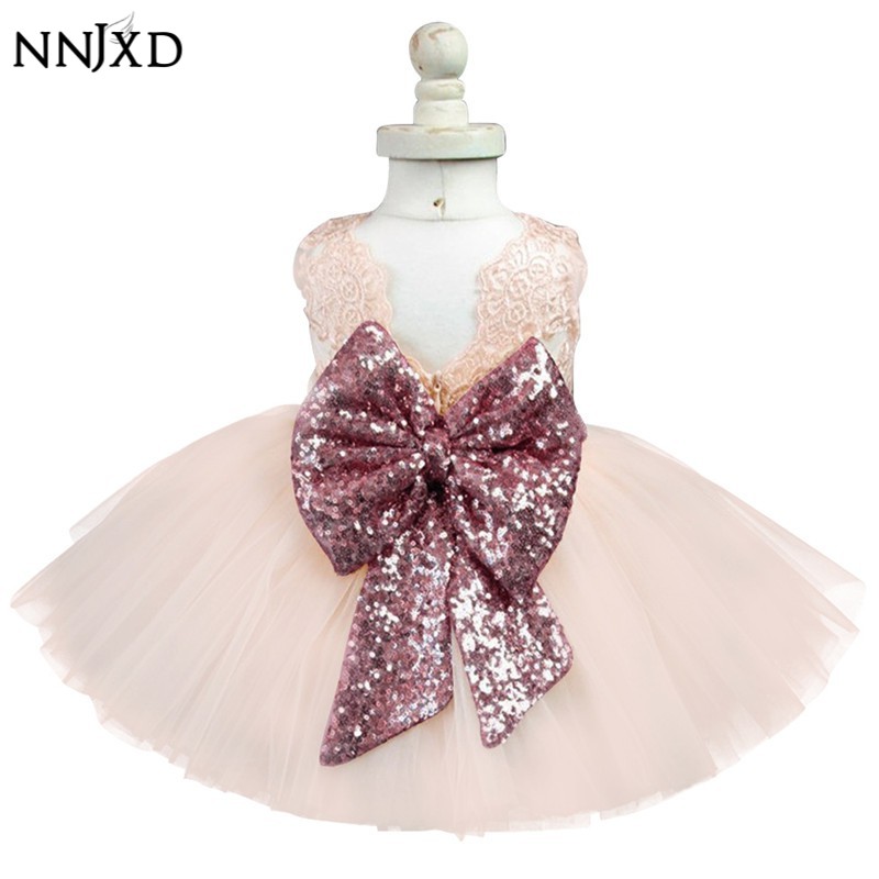 NNJXD Đầm công chúa phối nơ đáng yêu dành cho bé gái dự tiệc