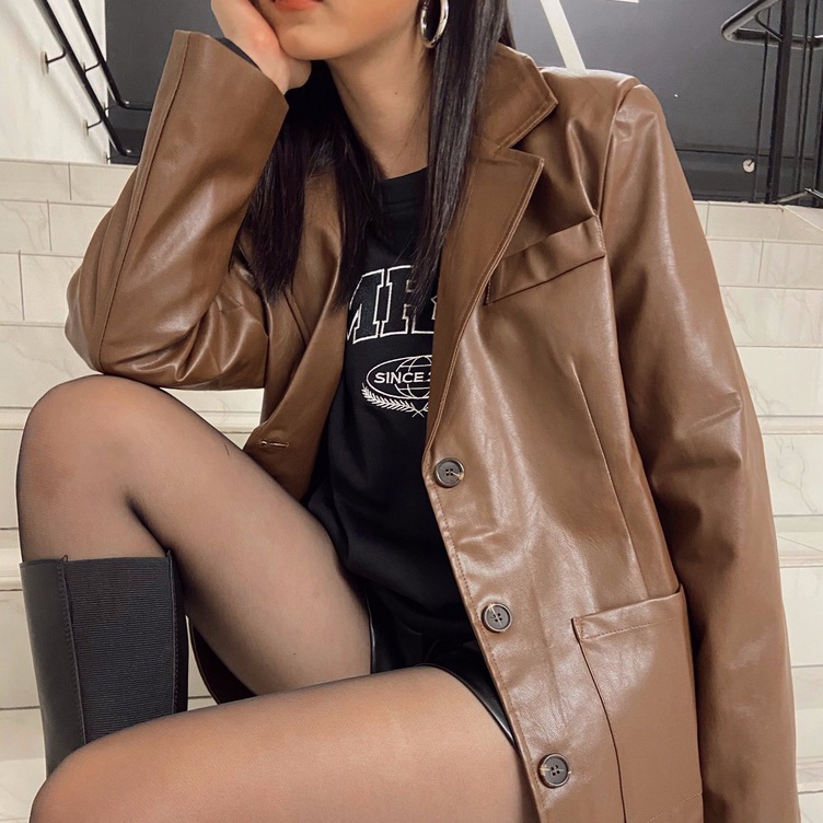 Áo blazer da nữ oversize dáng rộng dài tay Leather Blazer Mia Ritta A2110 | BigBuy360 - bigbuy360.vn