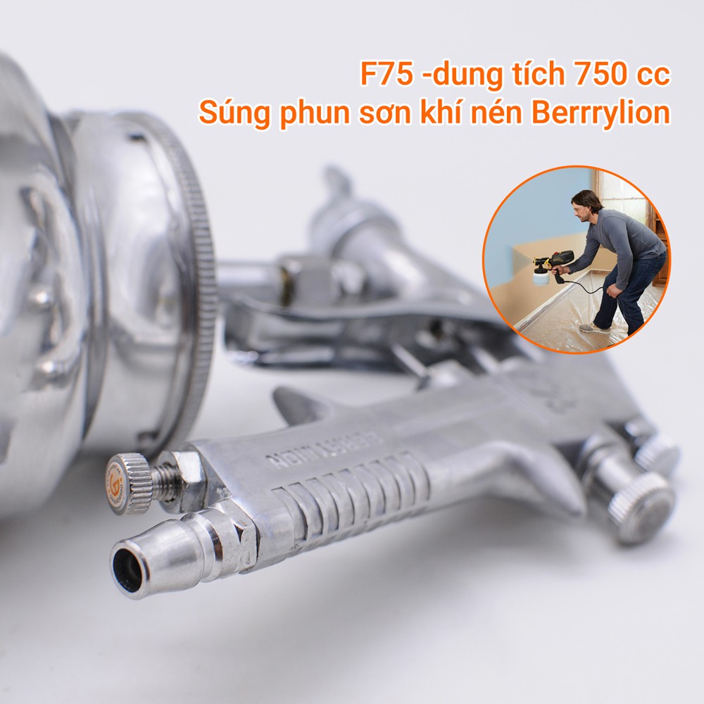 Súng phun sơn BERRYLION F75 750CC CHÍNH HÃNG  FREESHIP  Súng phun sơn bằng khí nén dung tích 750ml - Huy Tưởng