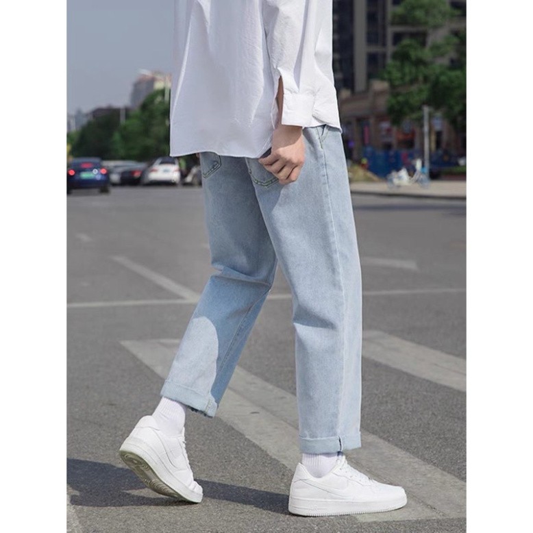 Quần Jean Baggy nam xanh sáng nhạt ống xuông rộng Q4 - quân bò baggy nam hottrend2021 | BigBuy360 - bigbuy360.vn