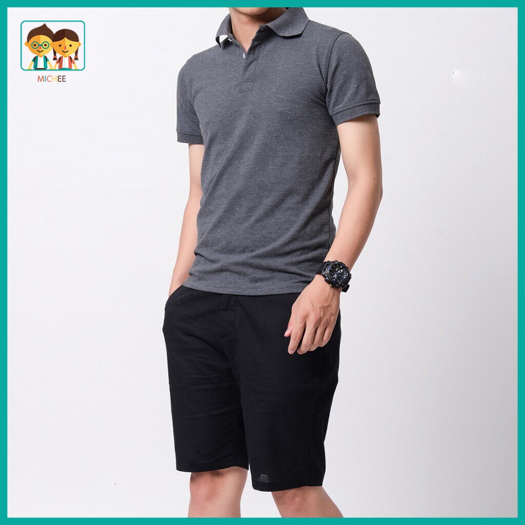 Áo Thun Nam màu trơn Cổ Bẻ Ngắn Tay chất Cotton dáng ôm body cao cấp | BigBuy360 - bigbuy360.vn