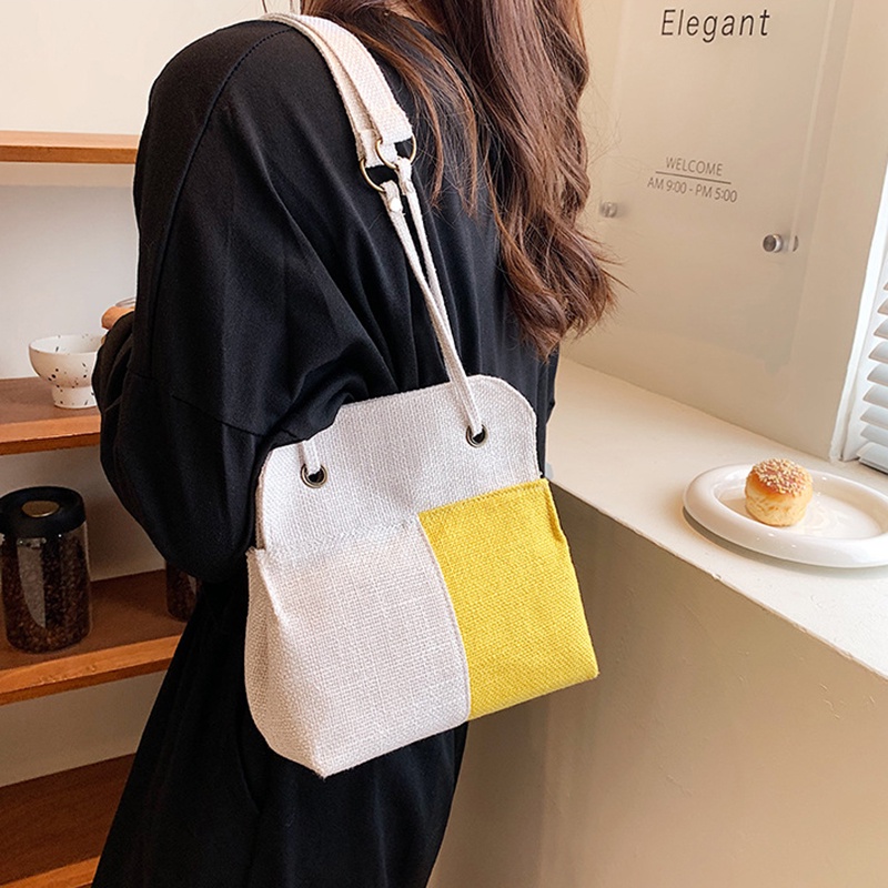 IELGY Túi đeo vai IELGY vải canvas phối màu thời trang cho nữ
