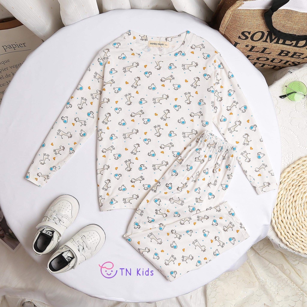 [Bé 19-32kg] Bộ tay dài thun lạnh SIZE ĐẠI Minky mom in hươu cao cổ cho bé trai bé gái từ 20-32kg
