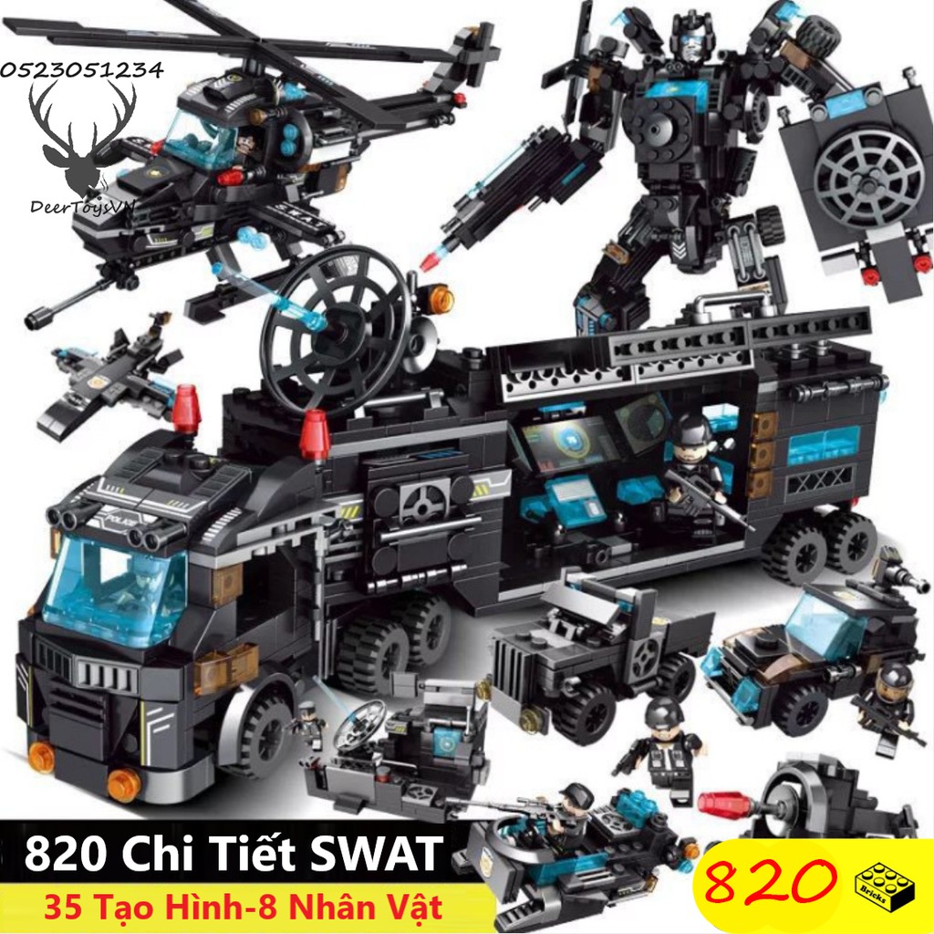 BỘ ĐỒ CHƠI XẾP HÌNH LEGO OTO CẢNH SÁT 820 MẢNH,LEGO ROBOT - 35 TẠO HÌNH