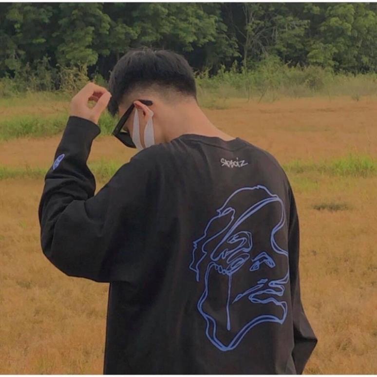 Áo thun dài tay SADBOIZ  SADSTORY LONG SLEEVE mặt xanh in hai mặt thêu tay  unisex form rộng chất da cá dày