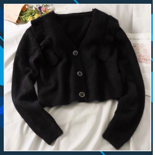 Áo len tay dài cardigan nữ cổ V croptop bèo vai ulzzang Hàn Quốc | BigBuy360 - bigbuy360.vn