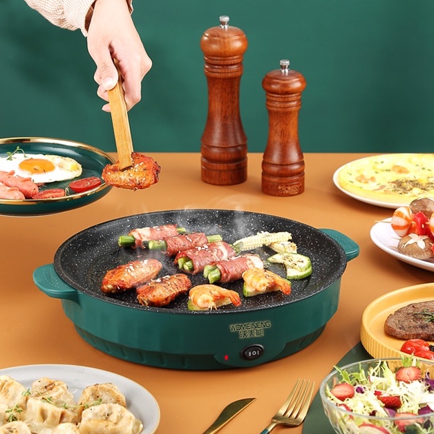 Chảo nướng điện Shanban không khói 26cm cao cấp Công Suất 600W Chống Dính Vân Đá Cao Cấp