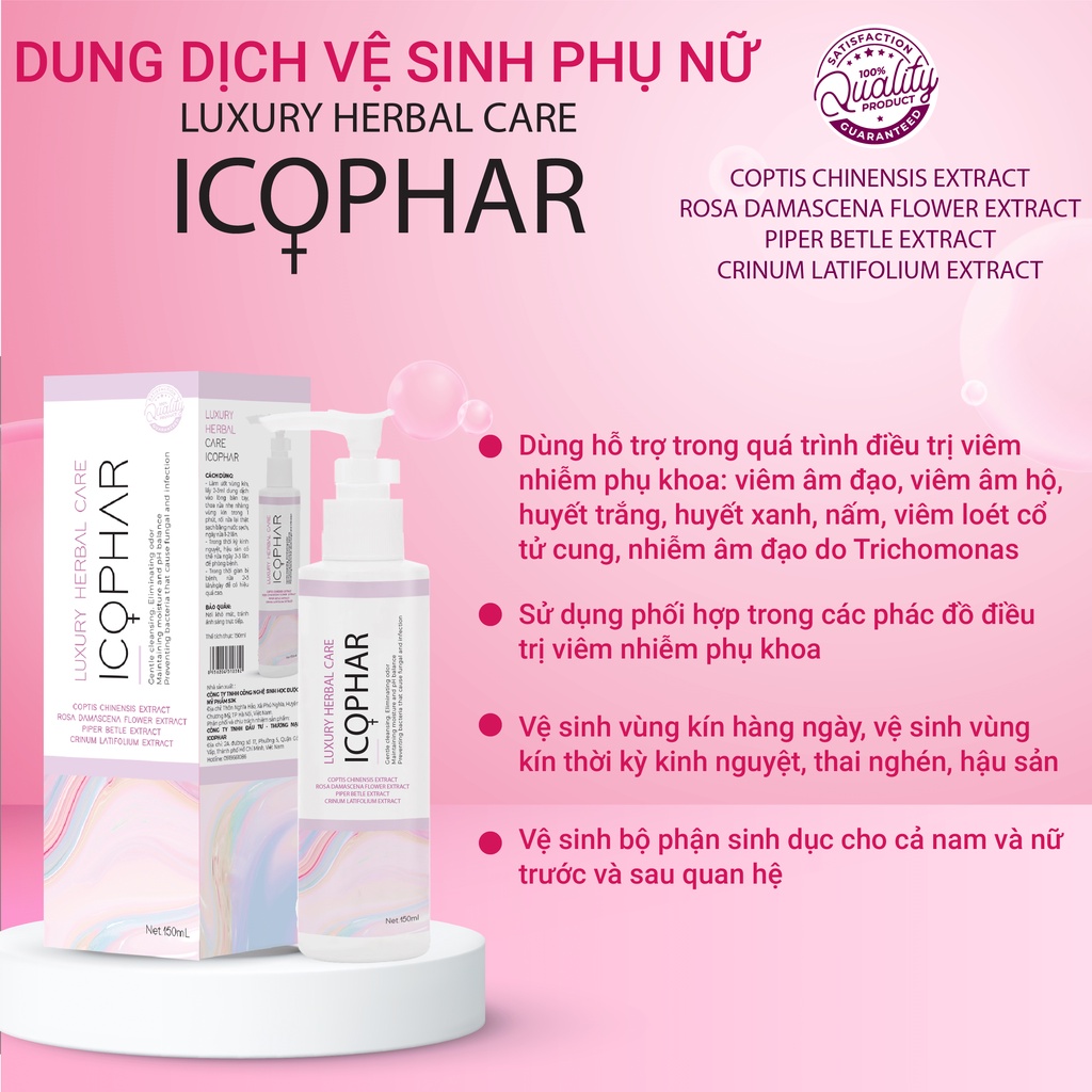 Dung dịch vệ sinh phụ nữ LUXURY HERBAL CARE ICOPHAR - Đánh bay viêm nhiễm, chống vi khuẩn, mang lại hương thơm tươi mát