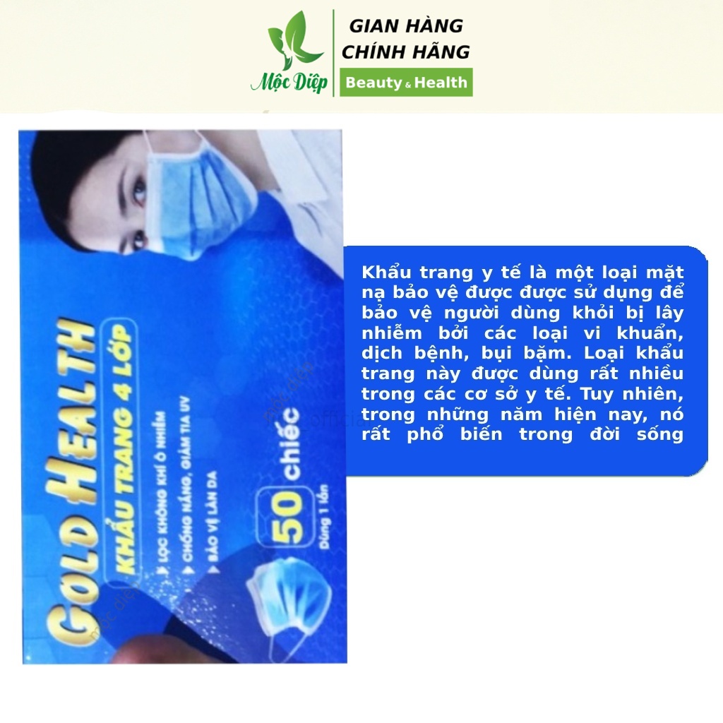 Khẩu trang y tế hộp 50 cái 4 lớp kháng khuẩn - Mộc Diệp