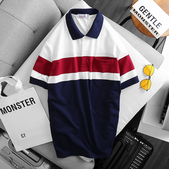 Áo thun kẻ sọc PAPA túi nam