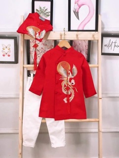 Set cặp áo dài gấm phượng hoàng cho bé