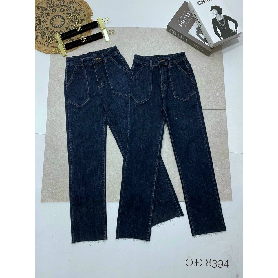 - 8394 Quần Jean Nữ ống đứng túi nhọn 9 tấc,Quần bò co giãn thoải mái ống thẳng xả lai che khuyết điểm