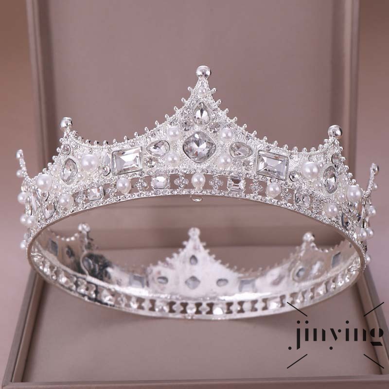 GETNOIVAS Vương miện đính hạt đá ngọc trai lấp lánh phong cách cổ điển dành cho nữ