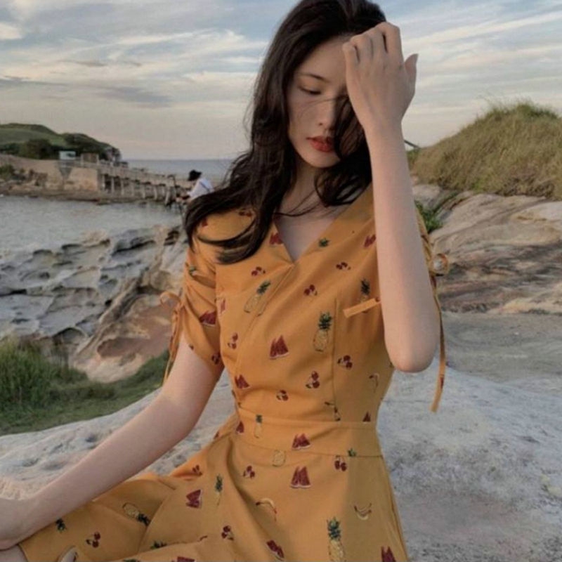 Đầm vải voan họa tiết hoa thời trang mùa hè 2020 cho nữ