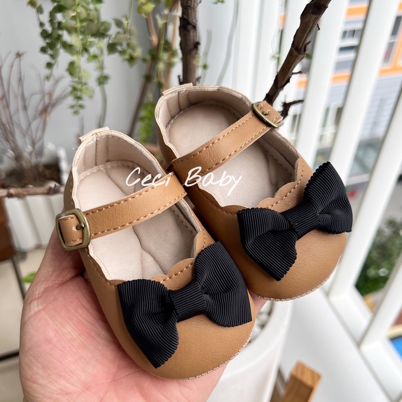 Giày tập đi nơ đen chống trơn trượt cho bé gái 821 ảnh thật