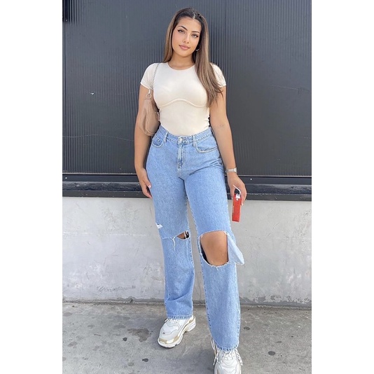 Quần jeans lưng cao ống suông Speek xuất khẩu - Hàng dư xịn