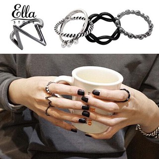 Ellastore Women's Punk Black Silver Tone Above Band Midi Knuckle Rings 4Pcs/Set