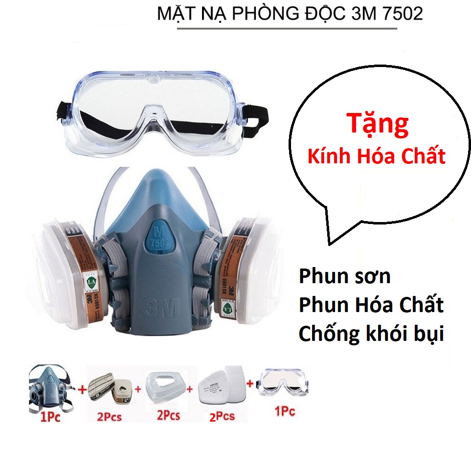 Mặt nạ chống độc sơn Pu 3M 7502,Dùng phun thuôc trừ sâu khói bụi nhà máy[Tặng Kính]