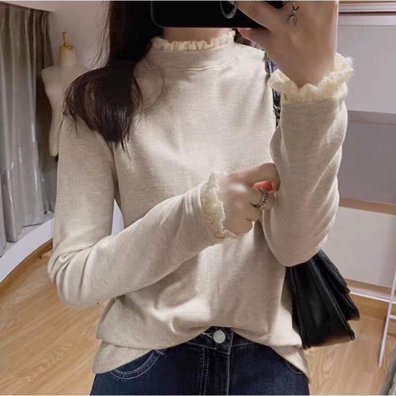 Áo len cổ 3p viền ren xinh full size