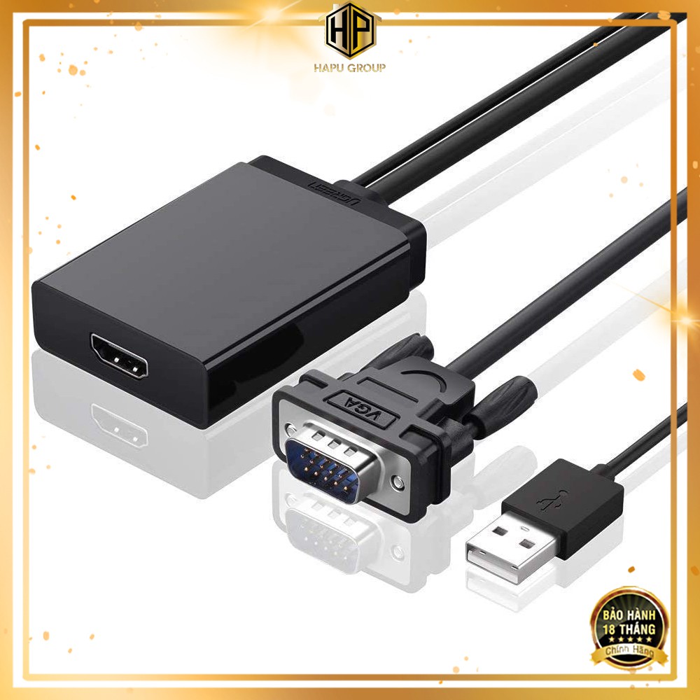 Cáp chuyển đổi VGA sang HDMI Ugreen 40213 có âm thanh chính hãng