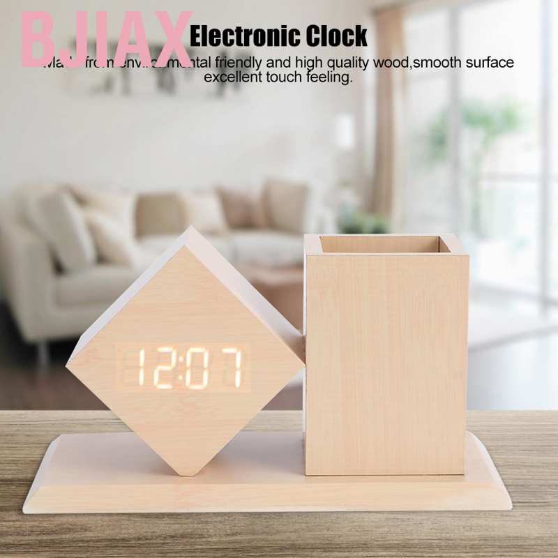 Đồng Hồ Báo Thức Điện Tử Bằng Gỗ Có Đèn Led