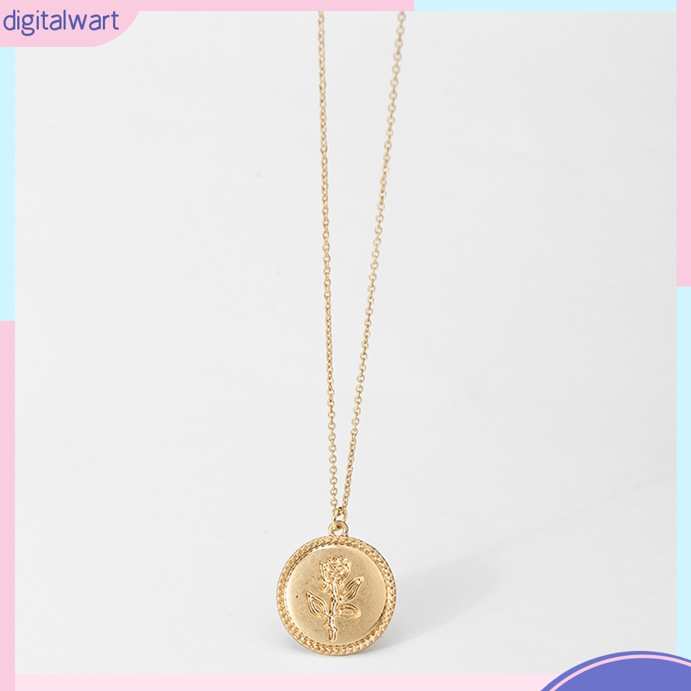 Dây chuyền mặt tròn hình hoa hồng phong cách vintage