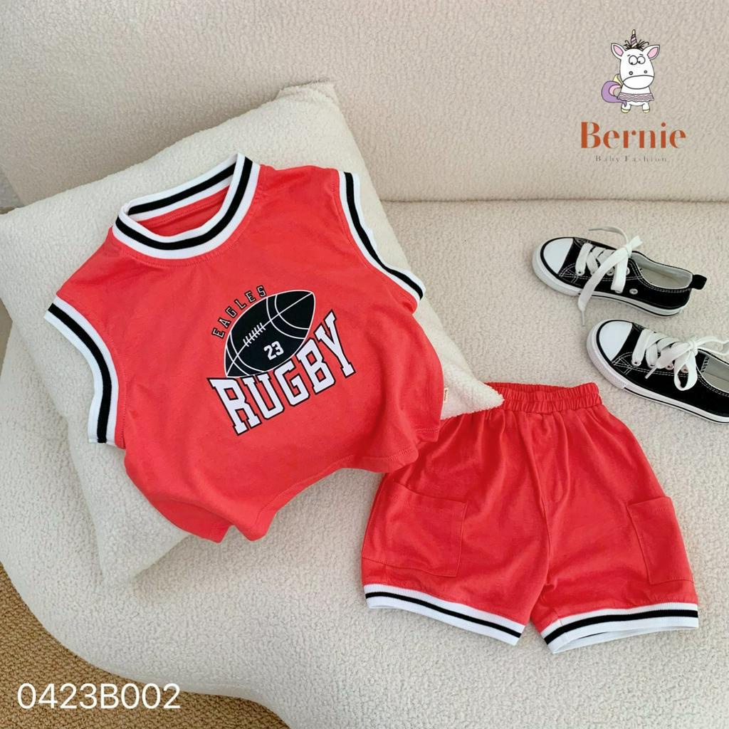 Bộ ba lỗ bé trai phong cách thể thao, bộ thun tay phối cho bé hoạ tiết bóng rổ Bernie