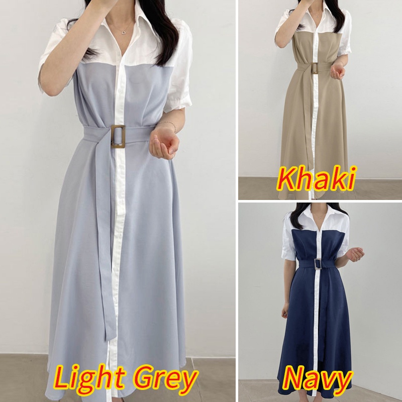 Đầm dài ZANZEA tay ngắn màu sắc tương phản phong cách Hàn Quốc thời trang cho nữ