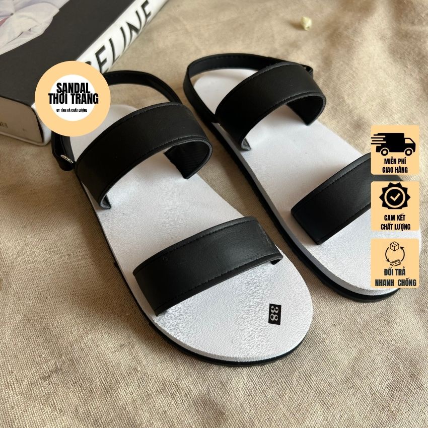 Giày sandal nữ đi học, đi làm 2 dây ngang Trắng/Đen/Mix full size 30-44 nam nữ SANDALTHOITRANG