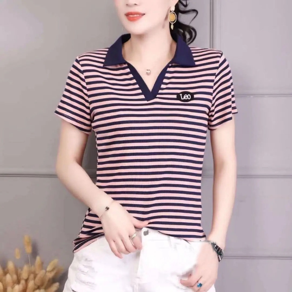 Áo Thun polo Ngắn Tay Dáng Rộng Phong Cách Mới Cho Nữ Trung Niên