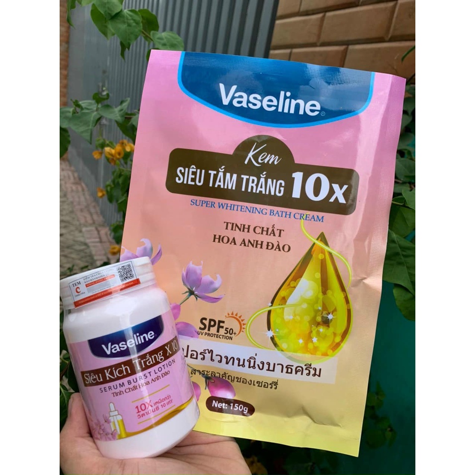 Combo kem kích trắng + Tắm trắng Vaseline x10