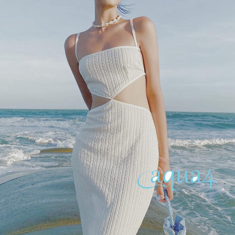 Đầm Dài Hai Dây Màu Trơn Hở Lưng Eo Cao Thời Trang Mùa Hè Cho Nữ