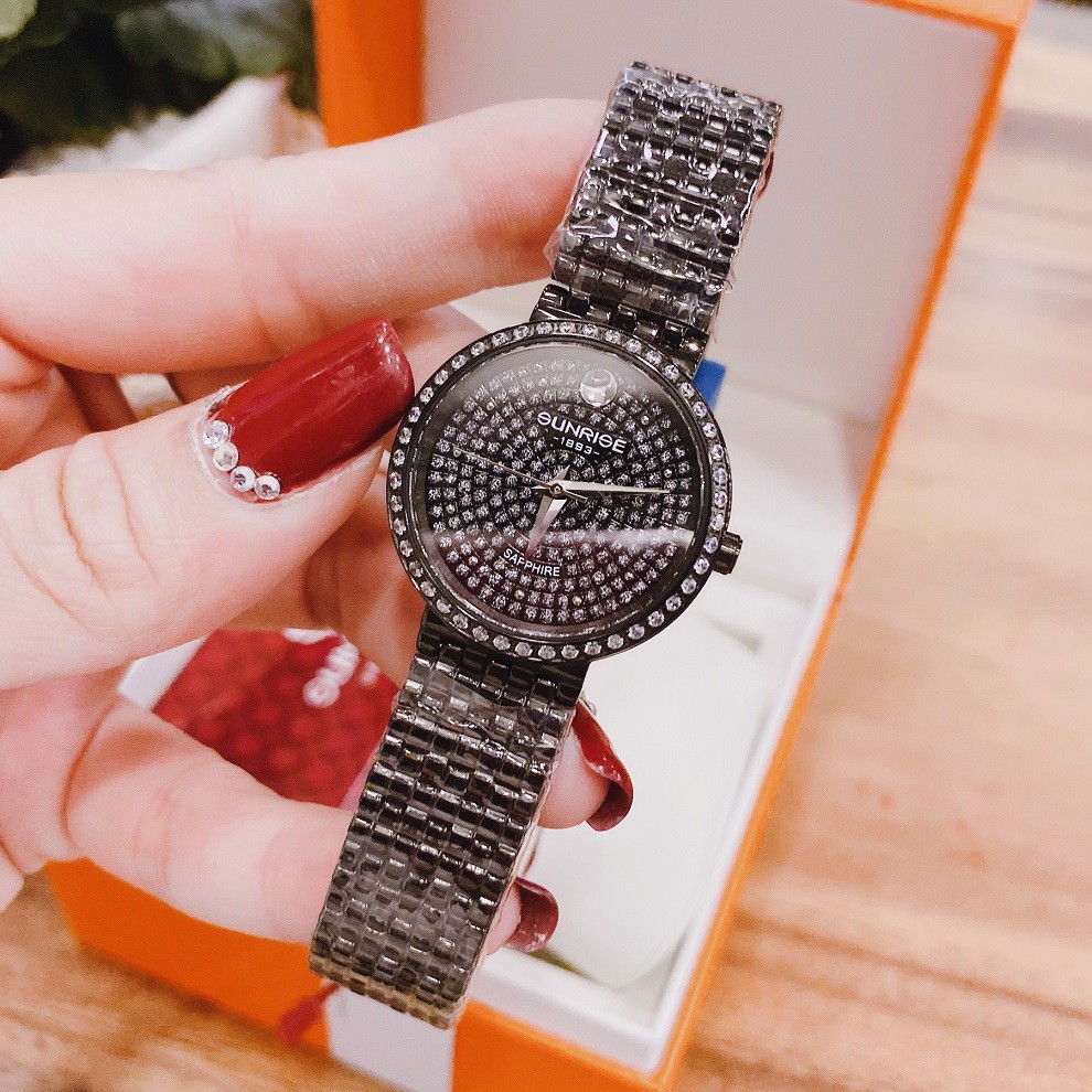 Đồng Hồ Sunrise Nữ Lắc Tay Đính Đá Black 28mm [Chính Hãng]