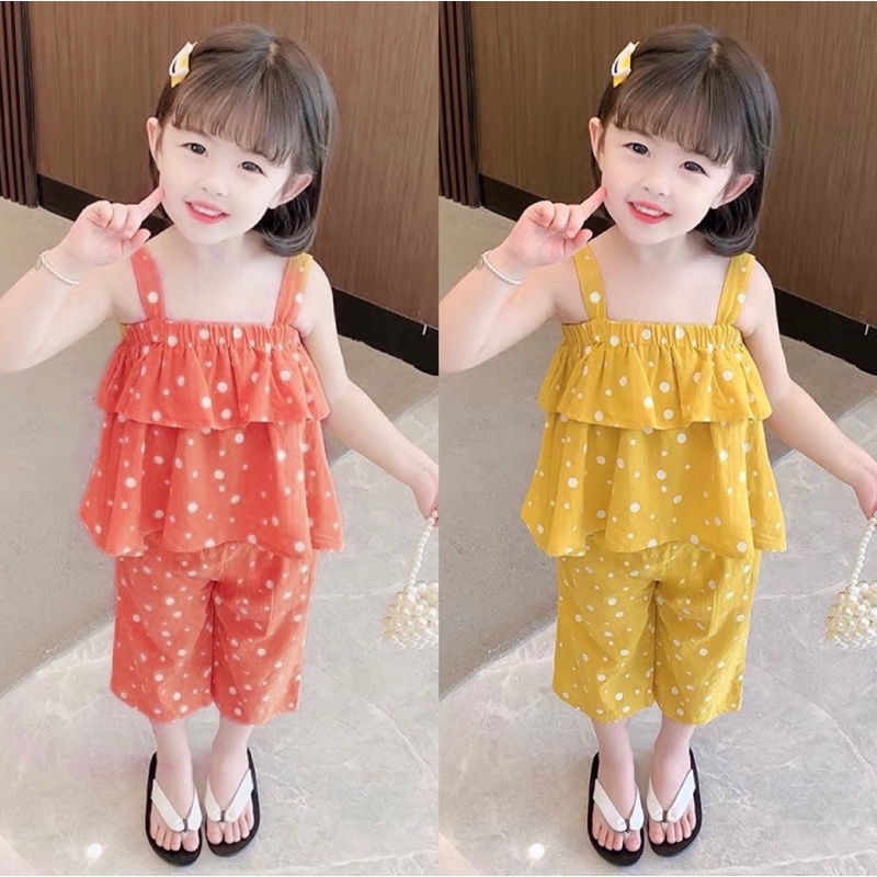 Bộ Bé Gái Thiết Kế 2 Tầng Quần Sớ Lửng Chất Đũi mềm mát-M0023