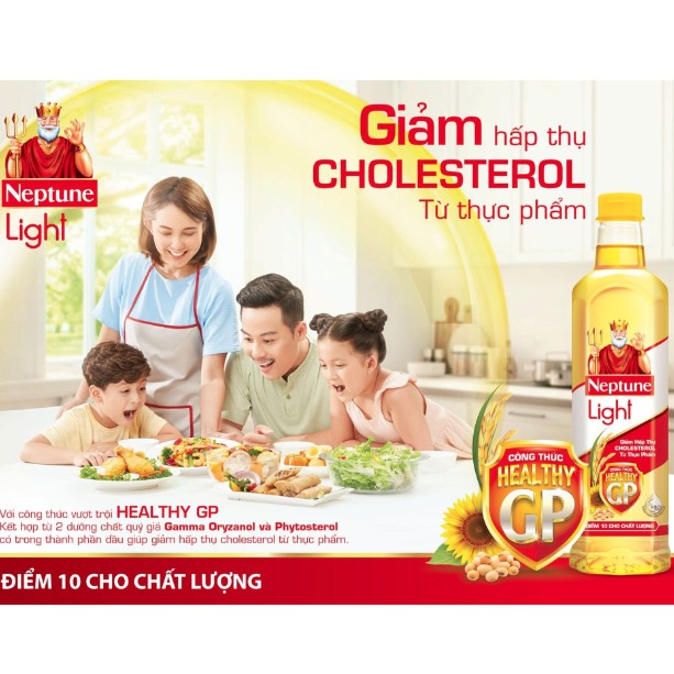 Dầu Ăn Thượng Hạng Ông Vua Neptune Gold Light 1 Lít Không Cholesterol Giảm Hập Thụ Cholesterol Từ Thực Phẩm Khác