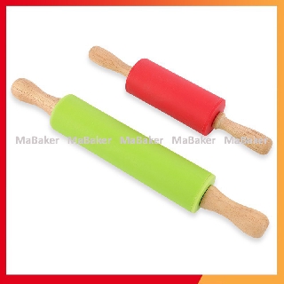 [Freeship] Cán lăn bột silicon tay gỗ cao cấp 31 -38cm - MaBaker