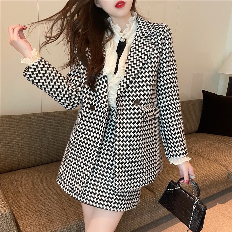 (SẴN) Set dạ vest kẻ đen trắng (không sơ mi)