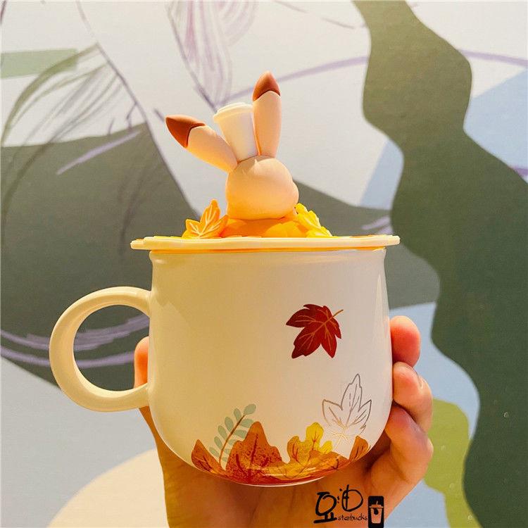 Ly Uống Nước Starbucks Bằng Gốm In Họa Tiết Lá Phong Có Nắp Đậy Làm Quà Tặng Ngày Lễ Tình Nhân Cho Nam Và Nữ